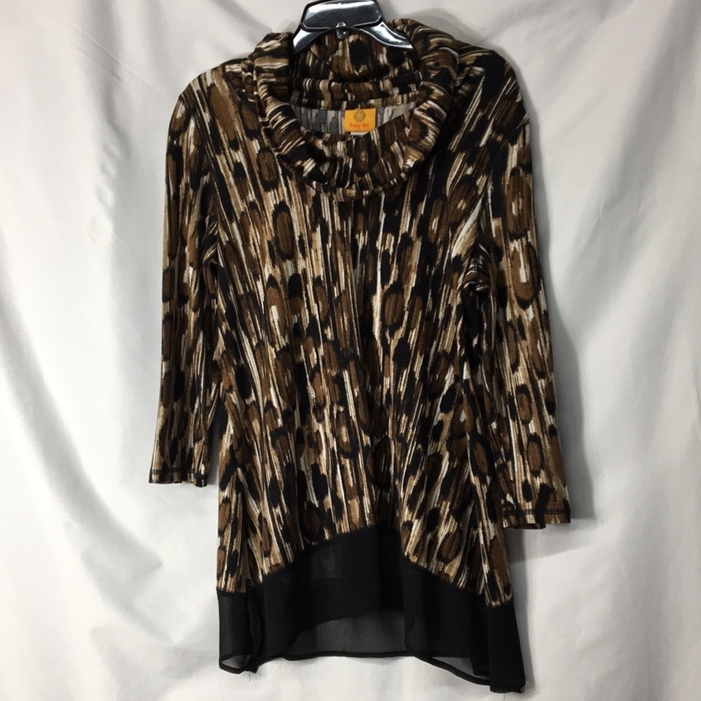 Ruby Rd Women’s Brown and Black Turtle-Neck Blouse Size S Like-NEW Condition